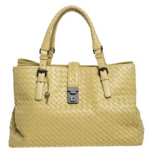 Pre Owned Bottega Veneta Yellow Leather Medium Roma Tote