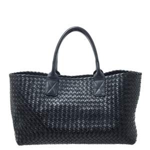 Pre Owned  Bottega Veneta Black Intrecciato Leather Medium Cabat Tote