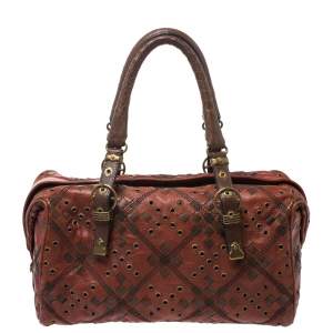 Bottega Veneta Orange/Brown Leather Grommet Boston Bag