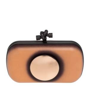 Pre Owned Bottega Veneta Orange/Black Leather Sphere Palazzo Knot Clutch