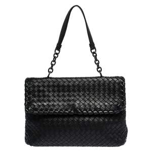 Pre Owned Bottega Veneta Black Intrecciato Leather Olimpia Shoulder Bag