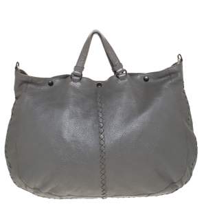 Pre Owned Bottega Veneta Grey Intrecciato Leather Large Tote