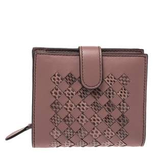 Pre Owned Bottega Veneta Old Rose Leather and Python Compact Wallet