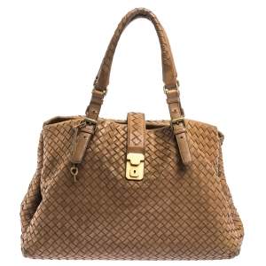 Pre Owned Bottega Veneta Tan Intrecciato Leather Large Roma Tote