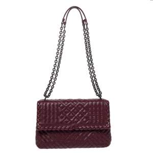 Pre Owned Bottega Veneta Burgundy Woven Leather Small Olimpia Shoulder Bag