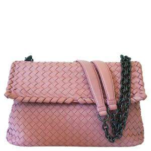Pre Owned Bottega Veneta Pink Intrecciato Leather Olimpia Shoulder Bag