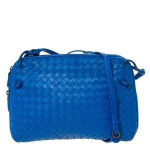 Pre Owned Bottega Veneta Blue Intrecciato Leather Nodini Crossbody Bag