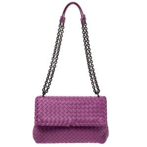 Pre Owned Bottega Veneta Pink Woven Leather Small Olimpia Shoulder Bag