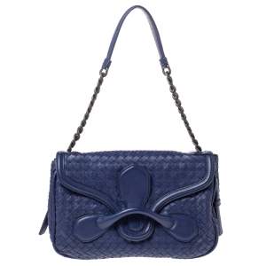 Pre Owned Bottega Veneta Dark Purple Leather Rialto Shoulder Bag