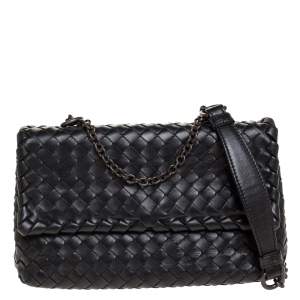 Pre Owned Bottega Veneta Black Intrecciato Leather Olimpia Shoulder Bag