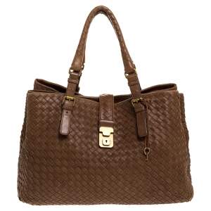 Pre Owned Bottega Veneta Tan Intrecciato Leather Large Roma Tote