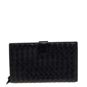 Pre Owned Bottega Veneta Black Intrecciato Nappa Leather Tourmaline Wallet