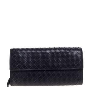 Pre Owned Bottega Veneta Purple Intrecciato Leather Continental Wallet