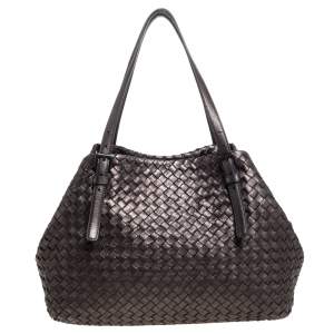 Pre Owned Bottega Veneta Metallic Intrecciato Leather Medium Cesta Tote