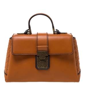 Pre Owned Bottega Veneta Orange Leather Mini Piazza Top Handle Bag