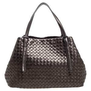 Pre Owned Bottega Veneta Metallic Intrecciato Leather Small Cesta Tote 