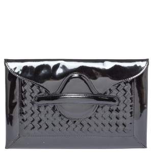 Pre Owned Bottega Veneta Black Patent Leather Envelope Clutch
