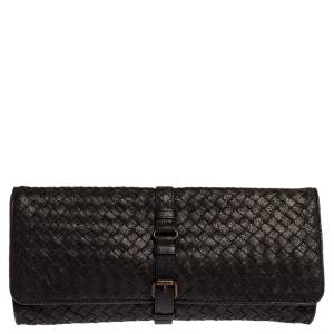Pre Owned Bottega Veneta Black Intreciatto Leather Clutch