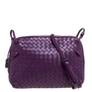Pre Owned Bottega Veneta Purple Intrecciato Leather Nodini Crossbody Bag