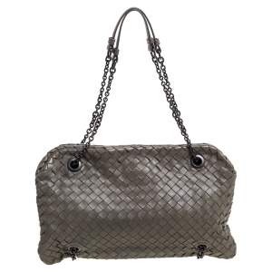 Pre Owned Bottega Veneta Olive Green Intrecciato Nappa Leather Duo Shoulder Bag