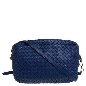 Pre Owned Bottega Veneta Blue Intrecciato Leather Crossbody Bag