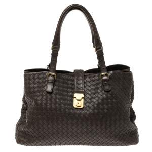 Pre Owned Bottega Veneta Dark Brown Intrecciato Leather Large Roma Tote