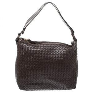 Pre Owned Bottega Veneta Dark Brown Intrecciato Leather Pyramid Shoulder Bag