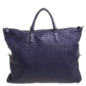 Pre Owned Bottega Veneta Purple Intrecciato Nappa Leather Maxi Convertible Tote