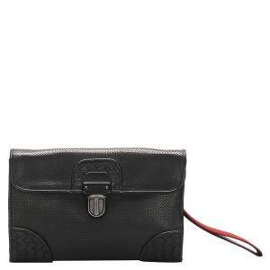Pre Owned Bottega Veneta Black Leather Intrecciato Perforated Clutch Bag