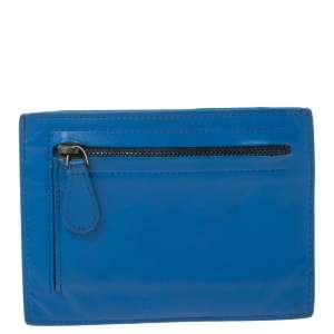 Pre Owned Bottega Veneta Blue Intrecciato Leather Card Holder