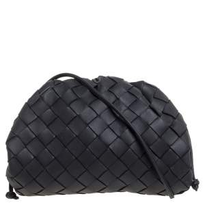 Pre Owned Bottega Veneta Black Intrecciato Leather Mini The Pouch Bag