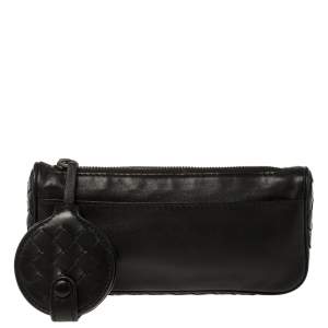 Pre Owned Bottega Veneta Black Leather Zipped Pouch