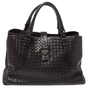 Pre Owned Bottega Veneta Brown Intrecciato Leather Medium Roma Tote