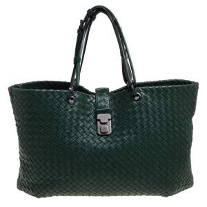 Pre Owned Bottega Veneta Green Intrecciato Leather Shopper Tote