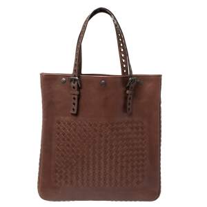 Pre Owned Bottega Veneta Brown Leather Grommet-Accented Tote
