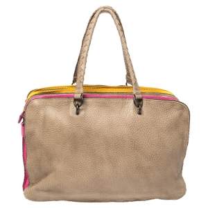 Pre Owned Bottega Veneta Multicolor Pebbled Leather Double Zip Satchel