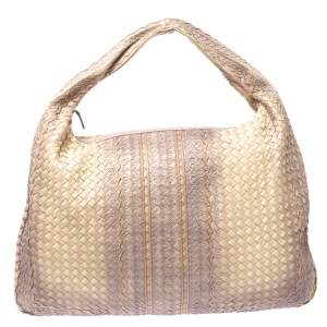 Pre Owned Bottega Veneta Beige Ombre Intrecciato Leather Maxi Veneta Hobo