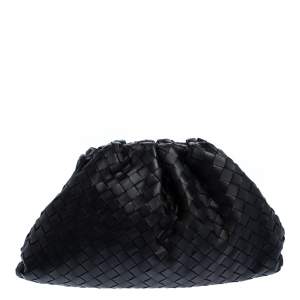 Pre Owned Bottega Veneta Black Intrecciato Leather The Pouch Clutch