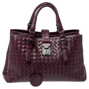 Pre Owned Bottega Veneta Burgundy Intrecciato Leather Small Roma Tote