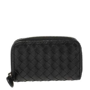 Pre Owned Bottega Veneta Black Intrecciato Leather Coin Purse