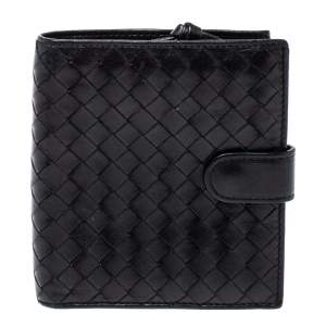 Pre Owned Bottega Veneta Black Intrecciato Leather French Wallet