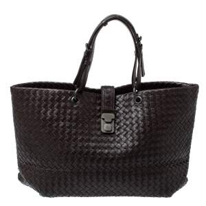 Pre Owned Bottega Veneta Cacao Brown Intrecciato Leather Large Capri Tote