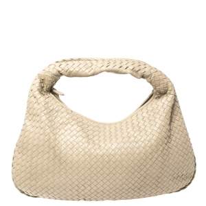 Pre Owned Bottega Veneta Beige Intrecciato Leather Large Veneta Hobo