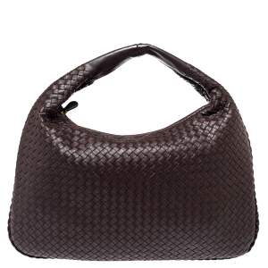 Pre Owned Bottega Veneta Brown Intrecciato Leather Large Veneta Hobo