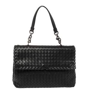 Pre Owned Bottega Veneta Black Intrecciato Leather Olimpia Shoulder Bag