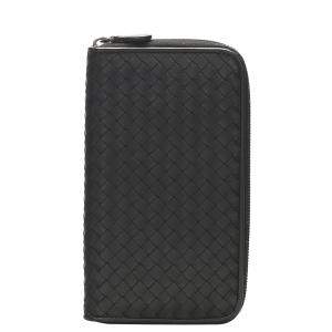 Pre Owned Bottega Veneta Black Intrecciato Leather Zip Around Wallet