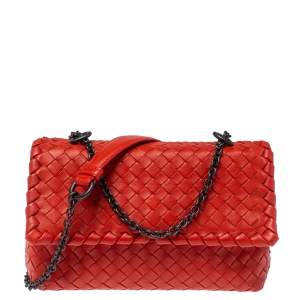 Pre Owned Bottega Veneta Orange Intrecciato Leather Baby Olimpia Shoulder Bag