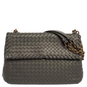 Pre Owned Bottega Veneta Grey Intrecciato Leather Olimpia Shoulder Bag