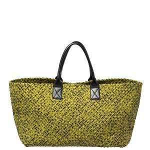 Pre Owned Bottega Veneta Green/Black Intrecciato Leather and Fabric Limited Edition Large Cabat Tote