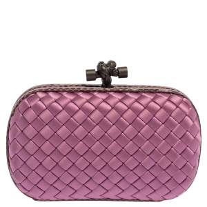 Pre Owned Bottega Veneta Pink Satin and Snakeskin Trim Knot Clutch